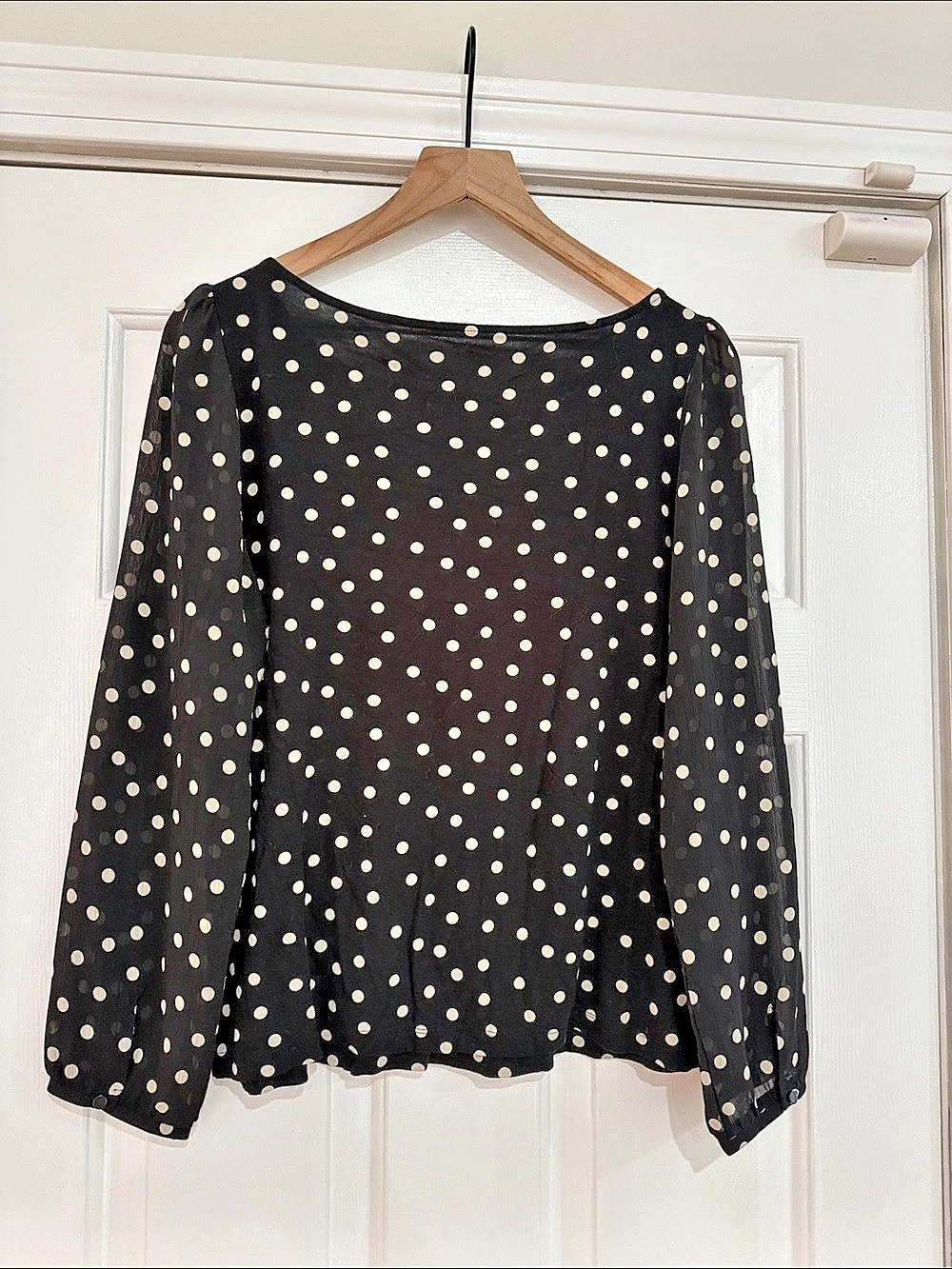 Ann Taylor LOFT Polka Dot Blouse in Black & Cream Size Petite Large